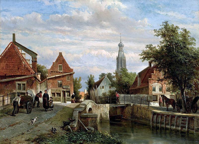 unknow artist A view of the Staal Everspijp and the Grote Kerk in summer, Enkhuizen China oil painting art